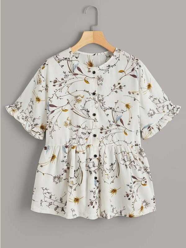 Ditsy floral Button Front Blouse - Select and You