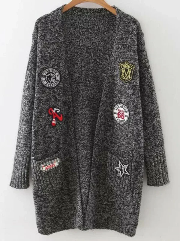 Mixed Patch Marled Knit Long Cardigan With Pockets
