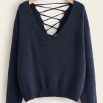 Plus Lace Up Back Ribbed Knit Sweater