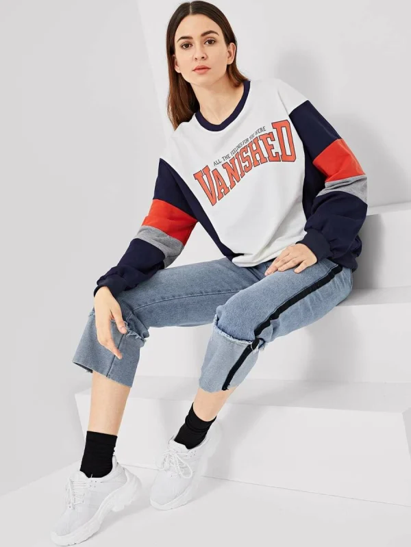 Letter Graphic Cut and Sew Sweatshirt