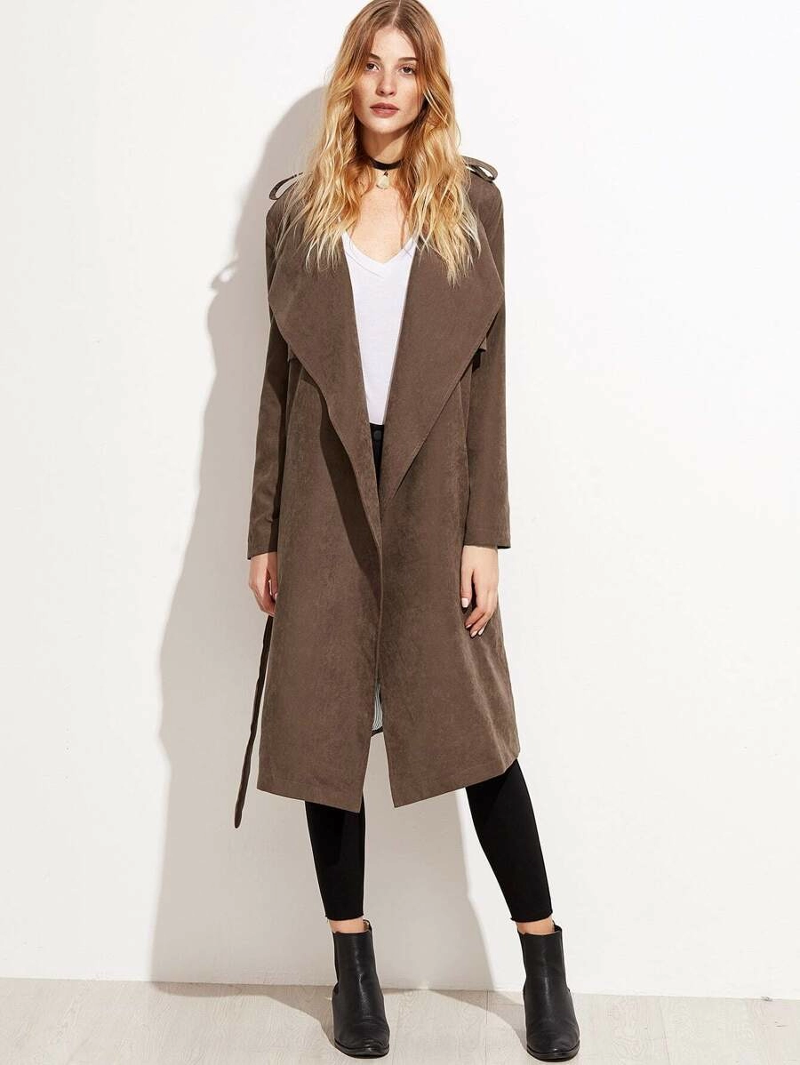 Brown Suede Layered Wrap Coat